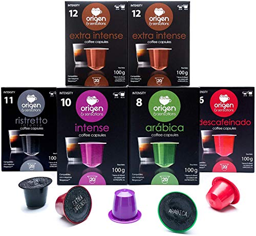 120 Cápsulas Nespresso Surtido Compatibles con Máquinas Nespresso - 40 Extra Intense, 20 Ristretto, 20 Intense, 20 Arabica, 20 Decaf