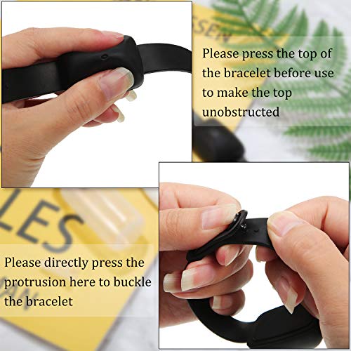 14 Dispensadores de Mano de Muñequera de Niños Adultos Pulsera Recargable de Silicona Portátil Suministros de Limpieza Líquidos Portátiles con 14 Botellas de Pico Recargable (Negro)