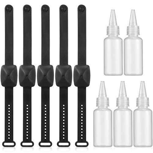 14 Dispensadores de Mano de Muñequera de Niños Adultos Pulsera Recargable de Silicona Portátil Suministros de Limpieza Líquidos Portátiles con 14 Botellas de Pico Recargable (Negro)