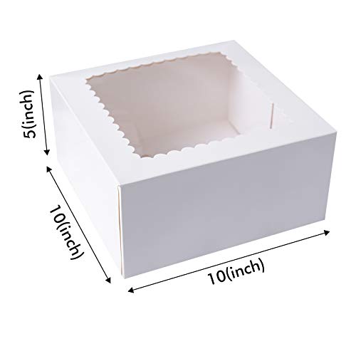 15 cajas de pastel de panadería blancas, 10 x 10 x 5 pulgadas, caja grande de cartón Kraft para panadería con ventana emergente automática (paquete de 15)