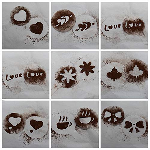 16 Piezas Plantillas del café del cappuccino plantilla latte art，café latte, café expreso y café, juego de herramientas de espuma, decoración de tartas
