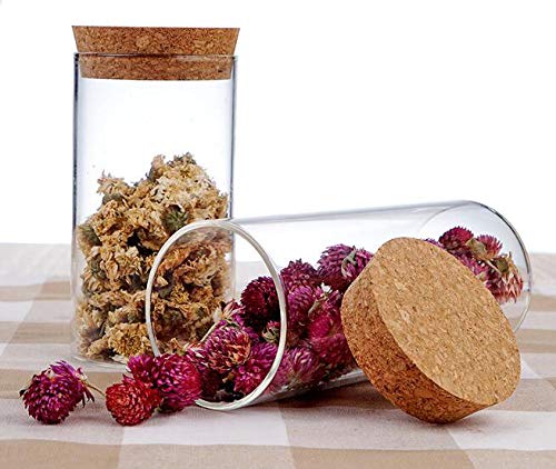 2 botellas vacías de vidrio transparente de 300 ml, con tapón de corcho, rellenables para alimentos secos y alimentos, frascos para té, frutos secos, frutos secos, dulces y otros artículos pequeños.