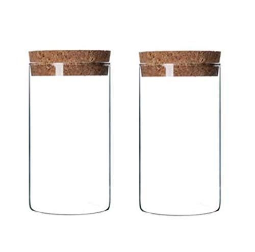 2 botellas vacías de vidrio transparente de 300 ml, con tapón de corcho, rellenables para alimentos secos y alimentos, frascos para té, frutos secos, frutos secos, dulces y otros artículos pequeños.