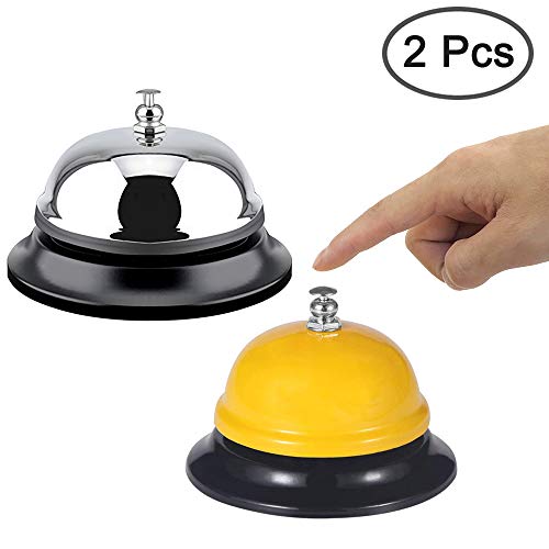 2 campanas de llamada, FineGood de acero inoxidable, acabado cromado, para hotel, restaurante, cocina, área de recepción, color amarillo, plateado