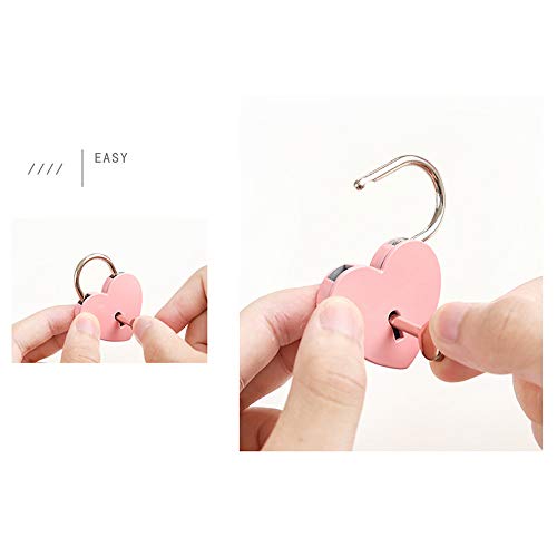 2 Pcs Pequeño corazón del metal en forma de candado mini cerradura con llave para la joyería Caja，de almacenamiento libro del diario,Pack de 2, Rosa
