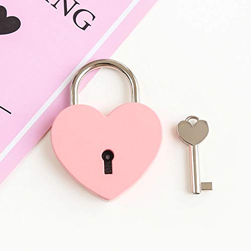 2 Pcs Pequeño corazón del metal en forma de candado mini cerradura con llave para la joyería Caja，de almacenamiento libro del diario,Pack de 2, Rosa