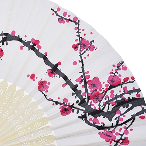 2 Piezas Abanicos Plegables Portátil Abanicos de Mano de Bambú con Borlas Abanicos de Bambú de Hueco de Mujeres para Decoración de Pared, Regalos (Cereza Blanca)