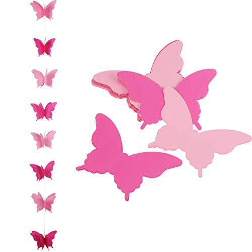 2 Piezas de Pancarta de Mariposa de Papel 3D Guirnalda Decorativa Colgante para Boda, Fiesta de Bienvenida a Bebé, Cumpleaños y Adornos Temáticos, 118 Pulgadas de Largo, Rosa y Morado