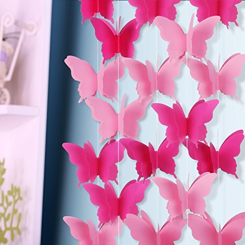 2 Piezas de Pancarta de Mariposa de Papel 3D Guirnalda Decorativa Colgante para Boda, Fiesta de Bienvenida a Bebé, Cumpleaños y Adornos Temáticos, 118 Pulgadas de Largo, Rosa y Morado