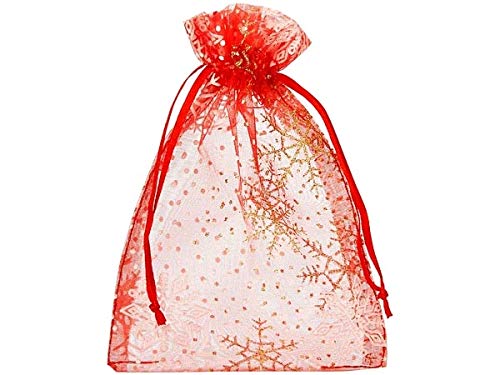 20 bolsas de organza, bolsitas de tela organza con cristales brillantes color dorado y blanco, tamaño 30x20cm, bolsa de regalo, navidad, fiesta, decoración, invierno (rojo)