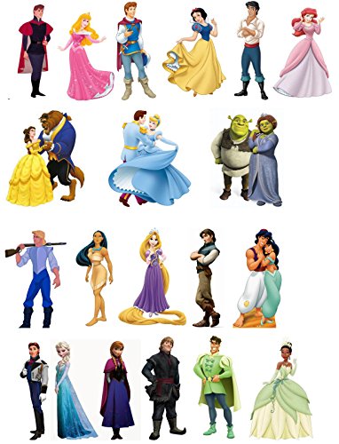 20 papeles oblea comestibles para decorar las tartas en motivos variados de príncipes y princesas