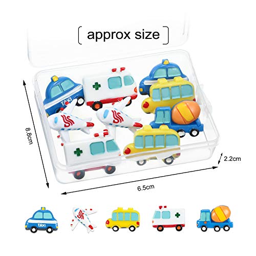 20 Piezas Pasadores de Empuje de Transporte Tachuelas Decorativas, Chinchetas de Ambulancia, Camión, Autobús Escolar, Taxi, Avión Chinchetas para Fiesta Cumpleaños Niño, Mapa, Tablero de Corcho