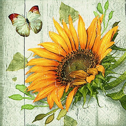 20 servilletas vintage de girasol/flores/verano/otoño, 33 x 33 cm