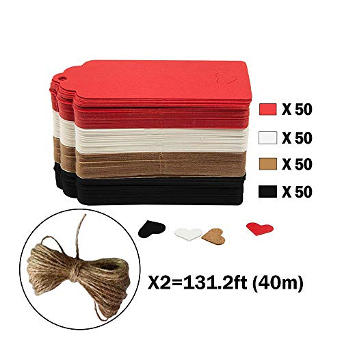 200 etiquetas de papel kraft en forma de corazón hueco, etiquetas de regalo con cordel de yute natural gratis para Navidad, boda, día de Acción de Gracias, cumpleaños, día festivo