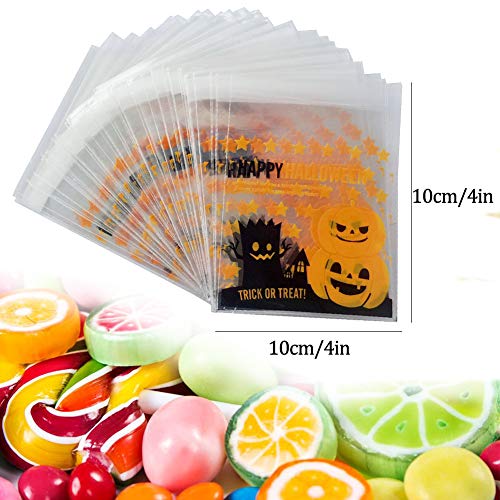 200 Pzas Bolsas de Golosinas de Halloween Autoadhesivas Bolsas de Galletas Bolsa de Celofán Panadería Regalo Bolsas de Regalo DIY Bolsa de Almacenamiento de Dulces Regalo de Fiesta 2 Estilos - Naranja