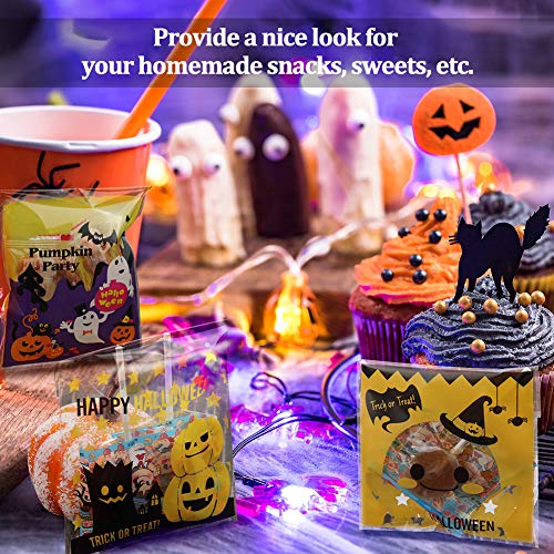 200 Pzas Bolsas de Golosinas de Halloween Autoadhesivas Bolsas de Galletas Bolsa de Celofán Panadería Regalo Bolsas de Regalo DIY Bolsa de Almacenamiento de Dulces Regalo de Fiesta 2 Estilos - Naranja
