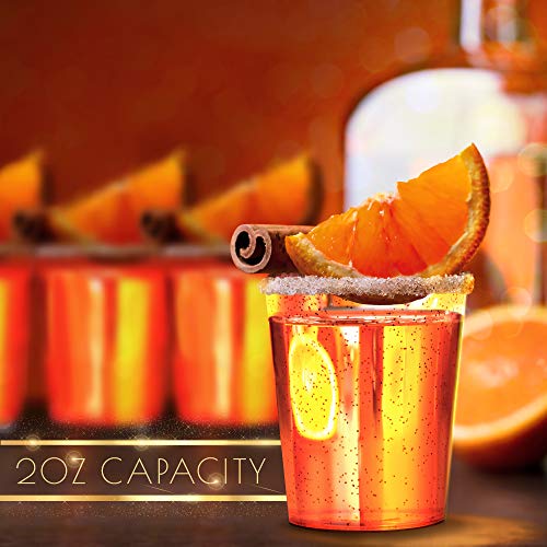 200 Vasos de Chupito Desechables de Plástico Duro con Elegante Brillo Dorado, 2oz(60ml) - Reutilizable, Material Ecológico - Vasos para Shots para Chupitos Vodka Jelly Bodas Fiestas de Navidad.