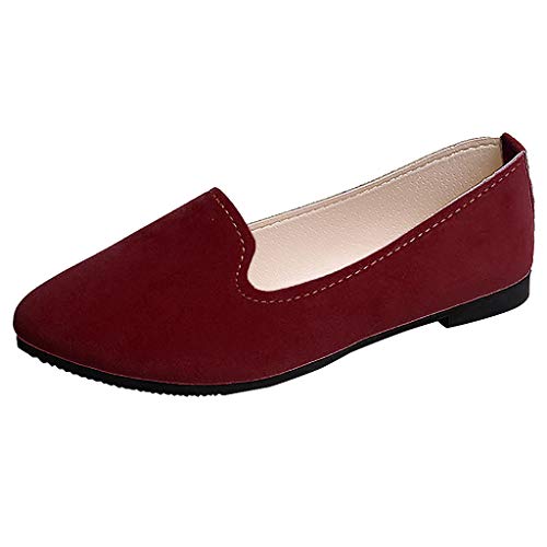 2019 Moda Zapatos de Tacón Bajo de Color Liso para Mujer Jovencita TOPKEAL Casual Zapatos Planos de Trabajo Vino 36.5