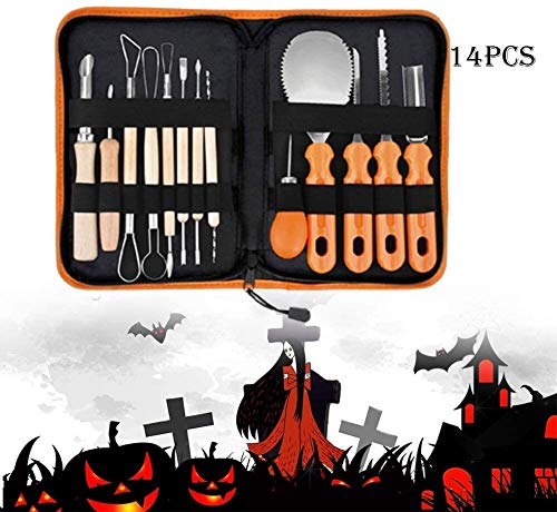 2021 decoración de Halloween otoño partido talla kit de herramienta de 14 piezas de halloween calabaza que talla herramienta de madera de calabaza talla de acero inoxidable cuchillo de talla del molde