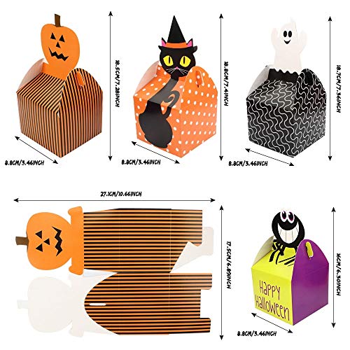 20pcs Caja de Dulces Cajas para Galletas Bolsas Caramelos Halloween, en forma de Gato, Araña, Fantasma, Calabaza, Caja de Papel de Galletas Pasteleria Caramelo Chocolate para Niños (8.7 * 8.7 * 7cm)