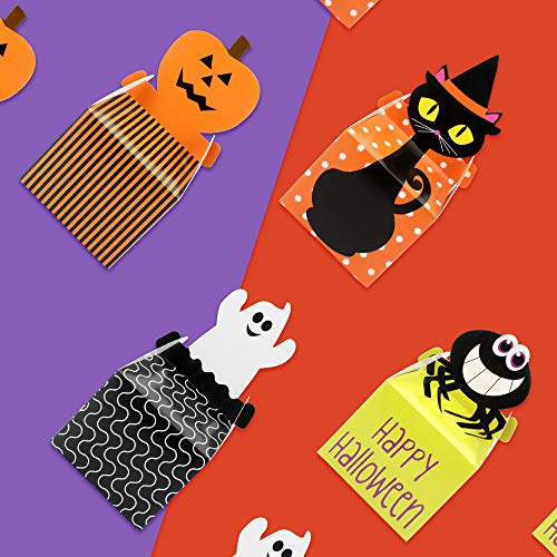 20pcs Caja de Dulces Cajas para Galletas Bolsas Caramelos Halloween, en forma de Gato, Araña, Fantasma, Calabaza, Caja de Papel de Galletas Pasteleria Caramelo Chocolate para Niños (8.7 * 8.7 * 7cm)
