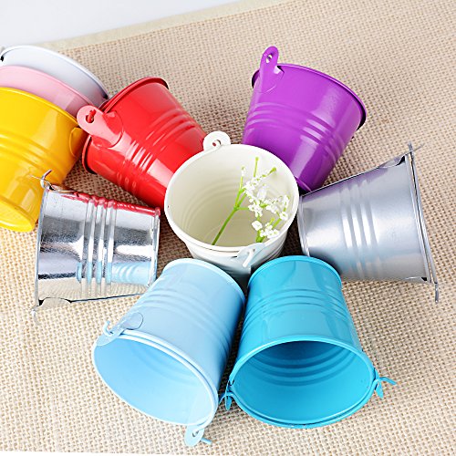 20pcs Mini Cubos de Metal Balde para Invitados Boda Candy Bar con Dulces Caramelos Decoracion Mesas Cajas Altura 5,2cm Diametro 5,8cm y 4,2cm (10 colores)