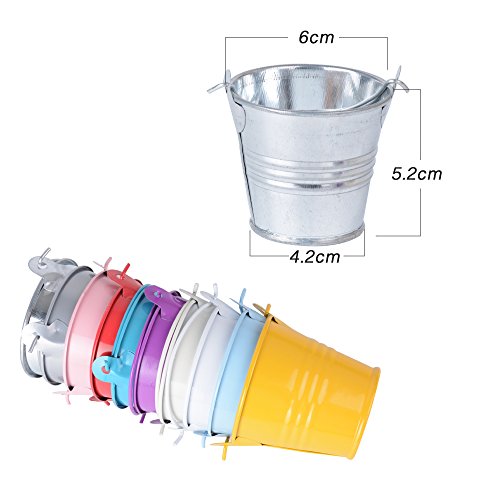 20pcs Mini Cubos de Metal Balde para Invitados Boda Candy Bar con Dulces Caramelos Decoracion Mesas Cajas Altura 5,2cm Diametro 5,8cm y 4,2cm (10 colores)
