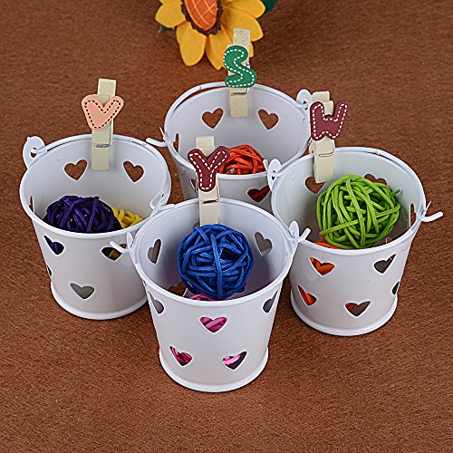 20pcs Mini Cubos de Metal Color Blanco Balde para Invitados Boda Candy Bar con Dulces Caramelos Decoracion Mesas Cajas Altura 5,2cm Diametro 5,8cm y 4,2cm Decoracion Mesas Art Crafts (Blanco/corazón)