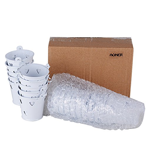 20pcs Mini Cubos de Metal Color Blanco Balde para Invitados Boda Candy Bar con Dulces Caramelos Decoracion Mesas Cajas Altura 5,2cm Diametro 5,8cm y 4,2cm Decoracion Mesas Art Crafts (Blanco/corazón)