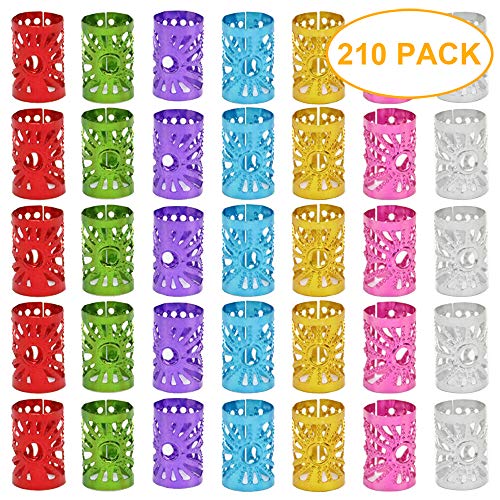 210 piezas de Anillo de Rasta Puños de Dreadlocks de Aluminio de Accesorios de Clip de Pelo Trenzado aluminio multicolor para el pelo，para decoración de cabello