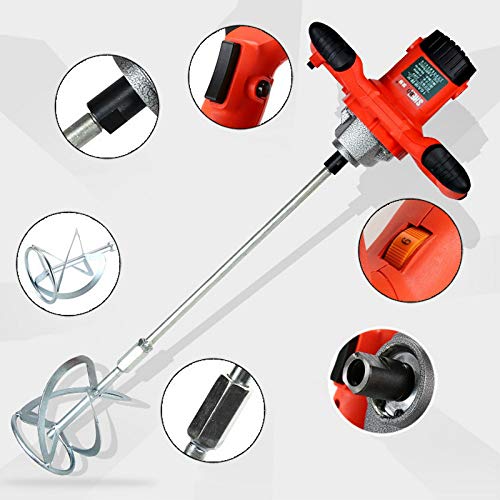 2100W Batidor de pintura Herramienta de alta resistencia para mortero de cemento de pintura de yeso con doble engranaje baja velocidad 6 lechada cemento velocidad, batidora eléctrica 14mm