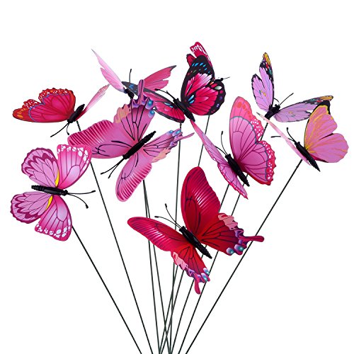 24 Piezas Mariposas Libélulas Coloridas de Jardín Adornos de Patio en Palos para Decoración de Planta, Yarda Exterior, Ornamento de Jardín