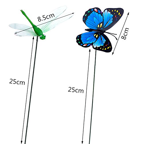 24 Piezas Mariposas Libélulas Coloridas de Jardín Adornos de Patio en Palos para Decoración de Planta, Yarda Exterior, Ornamento de Jardín