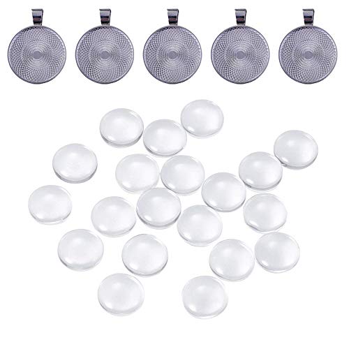 25 mm 50 Piezas Cúpula de Cristal + 50 Piezas Bases de Colgante Redondos para Joyería Artesanal de Foto Artesanía (Blanco)
