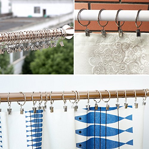 25 Pack Anillas para Cortinas con Pinza, Ganchos Decorativos del Anillo de Cortina de Ventana del Metal con Clip Fuerte, Resistente Herrumbre, Fácil de Abrir y Cerrar, 38mm Diámetro Interior, Plata