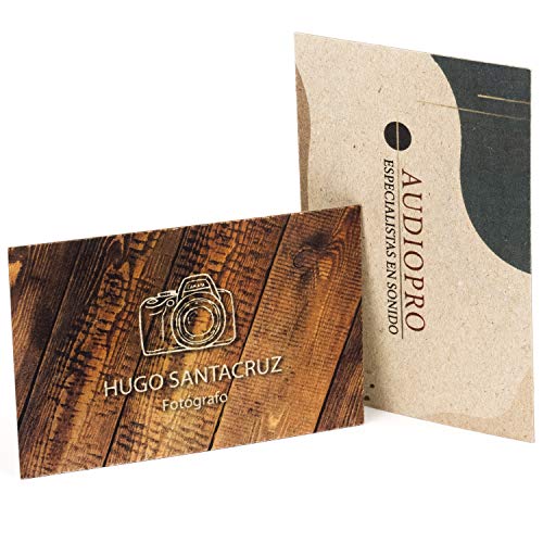 250 Tarjetas de visita personalizadas impresas doble cara, premium, cartón reciclado grueso 450 g, papel kraft premium, vintage y originales, 55x85 mm