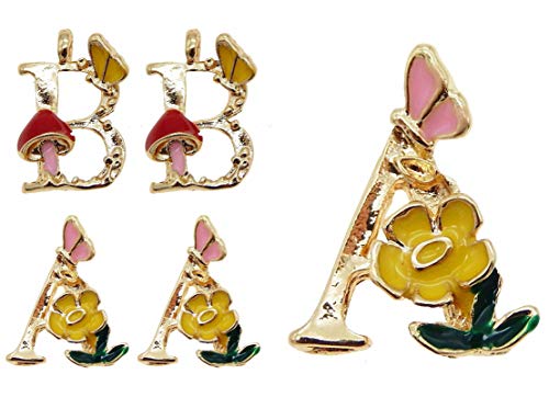 26pcs Aleación del alfabeto abalorios colgante A-Z Letras Abalorios Flor Animal Adorno para Joyería Pulsera Collar Llavero Craft Accesorios