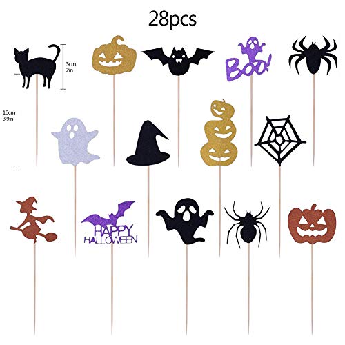 28 Piezas Topper de Tarta Halloween Topper de Magdalena de Halloween Adornos de Fantasma Comida De Halloween,Comida De Halloween Selecciones opper Magdalenas Halloween para Fiesta De Halloween