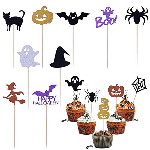 28 Piezas Topper de Tarta Halloween Topper de Magdalena de Halloween Adornos de Fantasma Comida De Halloween,Comida De Halloween Selecciones opper Magdalenas Halloween para Fiesta De Halloween