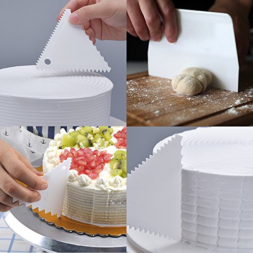 2pcs Ajustable Cake Smoother pulidor con 4pcs diferentes raspadores, FineGood crema borde suavizado herramientas - verde, rosa
