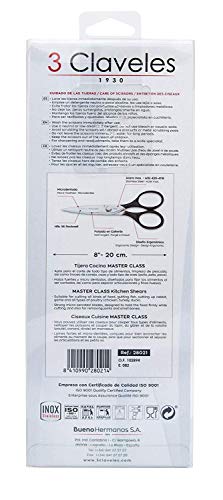 3 Claveles 28021 Tijeras de Cocina Master Class Inoxidable-20cm / 8", Acero, NEGRO