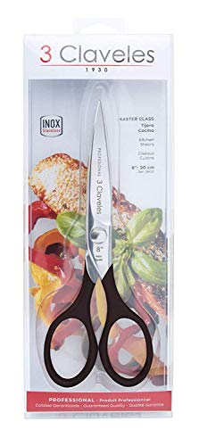 3 Claveles 28021 Tijeras de Cocina Master Class Inoxidable-20cm / 8", Acero, NEGRO