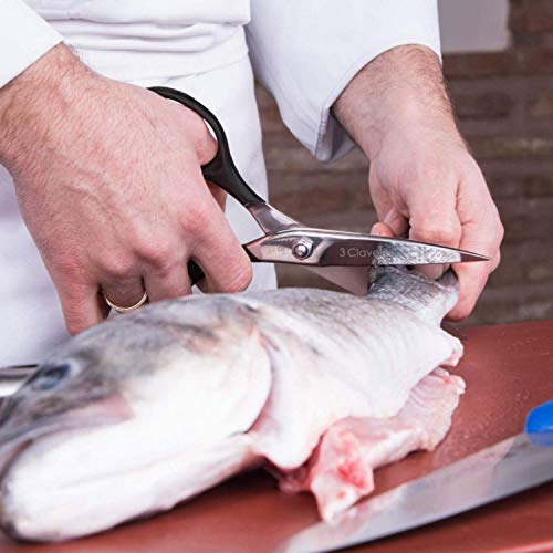 3 Claveles 28021 Tijeras de Cocina Master Class Inoxidable-20cm / 8", Acero, NEGRO