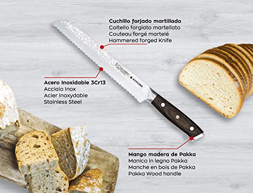 3 Claveles 28078 Cuchillo pan largo cocina cuchillos paneros profesional de hoja larga y filo ondulado corte efectivo y limpio de 19 cm-7,5" de hoja