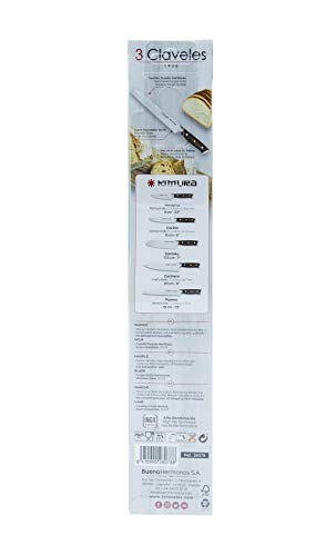 3 Claveles 28078 Cuchillo pan largo cocina cuchillos paneros profesional de hoja larga y filo ondulado corte efectivo y limpio de 19 cm-7,5" de hoja