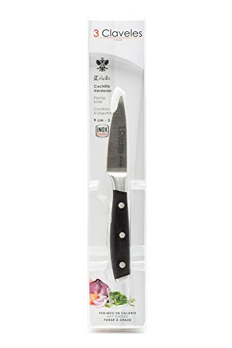 3 Claveles - Cuchillo de Verduras Forjado, Pulido Mate, Acero Inoxidable, línea Toledo - (9cm - 3,5")