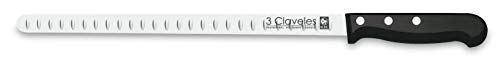 3 Claveles Cuchillo Jamonero, Alveolado, Acero Inoxidable-(29cm), Mango Pom Negro, 29 cm