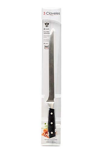 3 Claveles - Cuchillo Jamonero, Pulido Mate, Acero Inoxidable, Línea Toledo - (25cm - 9,5")