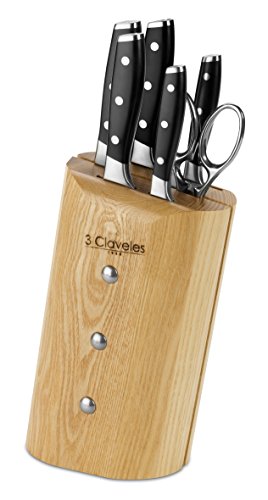 3 Claveles Juego Cocina, Madera,Acero Inoxidable, 5 Cuchillos Ash Toledo + 1 Tijera Star