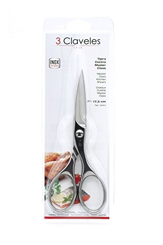 3 Claveles Tijera Cocina Master Class INOX 7 Pulgadas, Acero Inoxidable, Brillo, 18 cm (7")